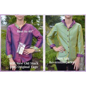 Unworn Silk Reversible Jacket, Purple to Green, Knot Buttons, Size S, NOS w/Tags